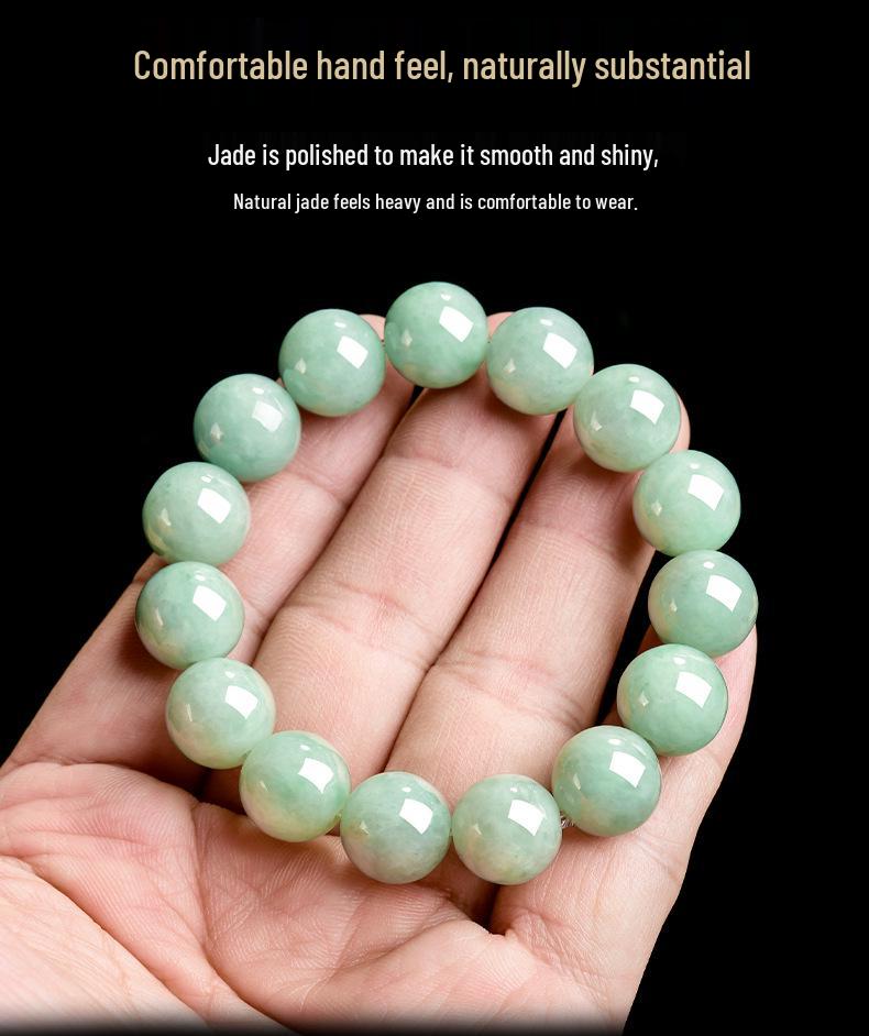 13mm Round A-Grade Jadeite Beads Bracelet - Unisex Style Jade Hand Jewelry