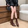 High-heeled pointed short boots autumn and winter new European and American thin-heeled splicing bare boots thin boots retro brown short boots