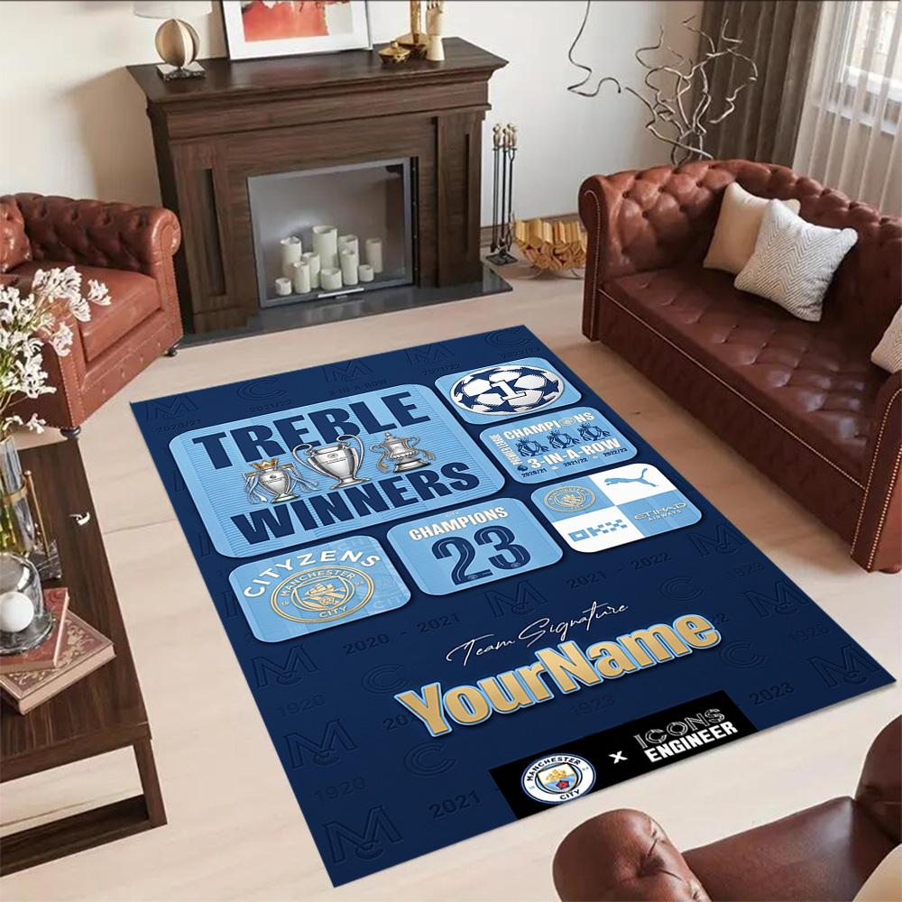 Manchester City Personalized Text Floor Mat Design for Foyer Living Rooms Entryway Playrooms Antislip Carpet Decorate Offices Wedding Party Gift