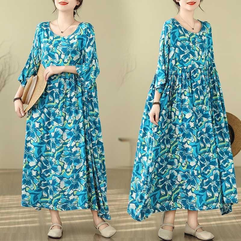 Summer New Vintage Print Literary Dress