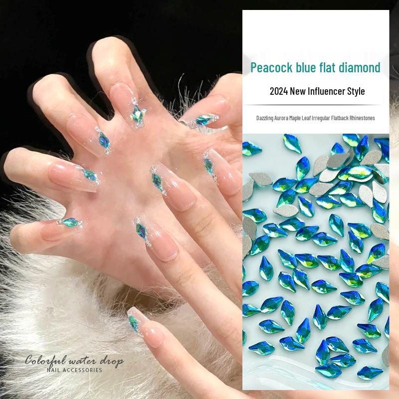 

Переливающиеся павлинье-синие кленовые листья, стразы для нейл-арта - Горячо продаваемые неровные украшения с плоским дном