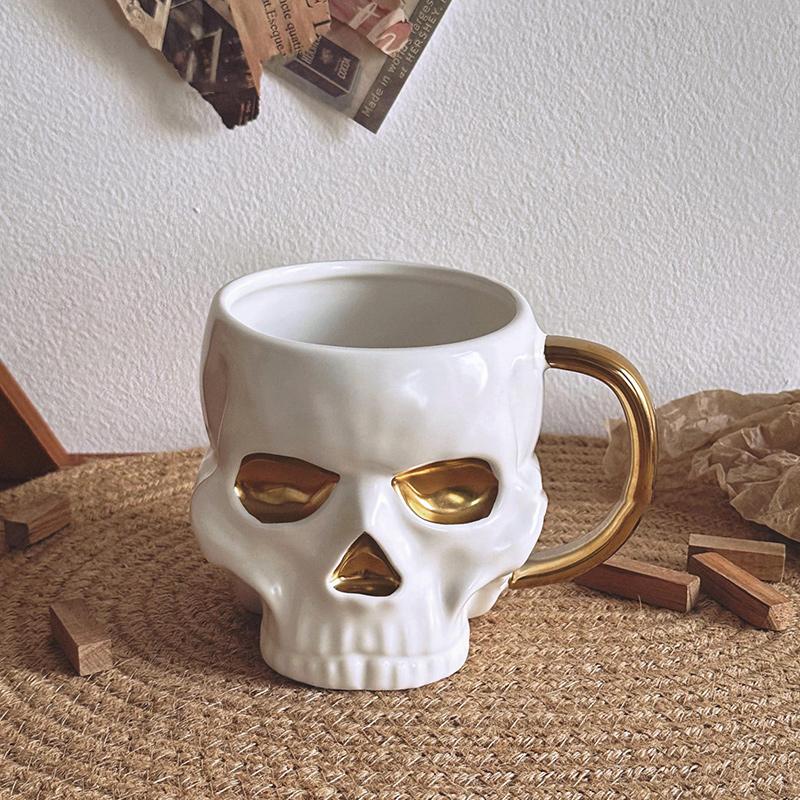 Dark Gothic Style Art Bone Skull Mug High-end Quirky Niche Design Cup Halloween Gift