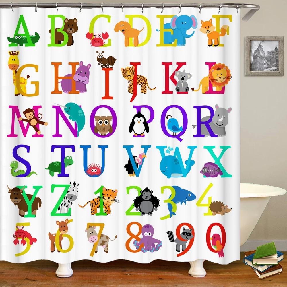 3d Cartoon Animals Map Bathroom Curtains Shower Curtains Print Waterproof With Hooks Cute Children Decor Washable Fabric Screen