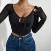 Women's Solid Street Spice Tie Knit Long Sleeve Top