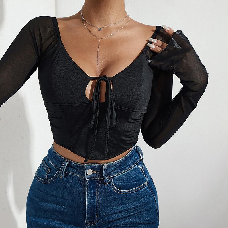 Women's Solid Street Spice Tie Knit Long Sleeve Top