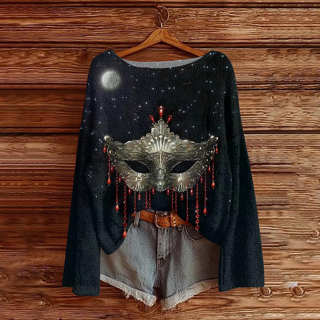 Damenmode Rundhals Langarm Print Lässiger Pullover Sweater Top