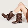 Women Boots Fashion Stack Pleated Design Women Ankle Boots Vintage Western Cowboy Boots High Quality Soft Leather Casual Booties