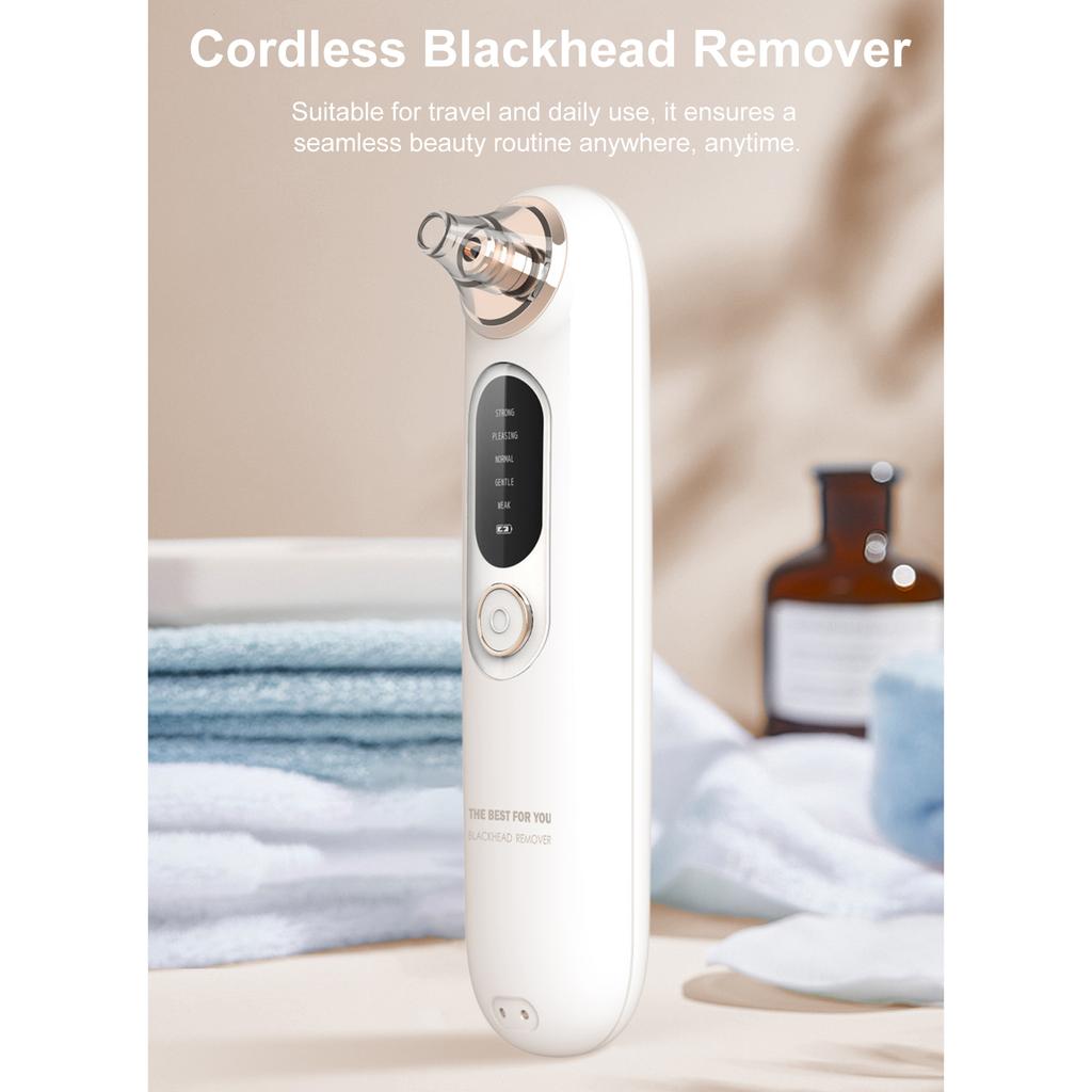 Electric Blackhead Remover, Portable Pore Cleaner for Face, 5 Suction Modes, 4 Replaceable Suction Heads, 4 Pimple