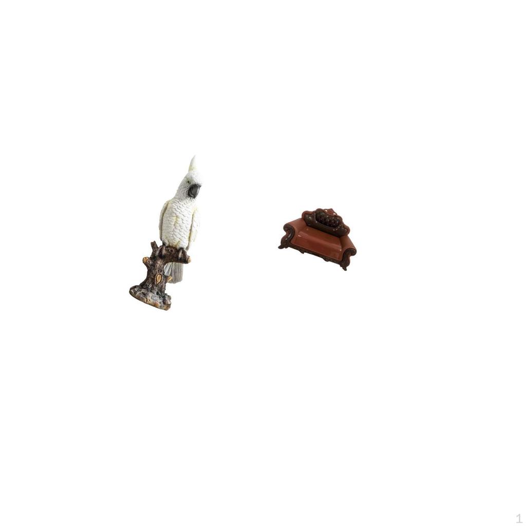 Resin Parrot Sculpture with Miniature Sofa Chair Model for Indoor Decorative Figurine And Micro