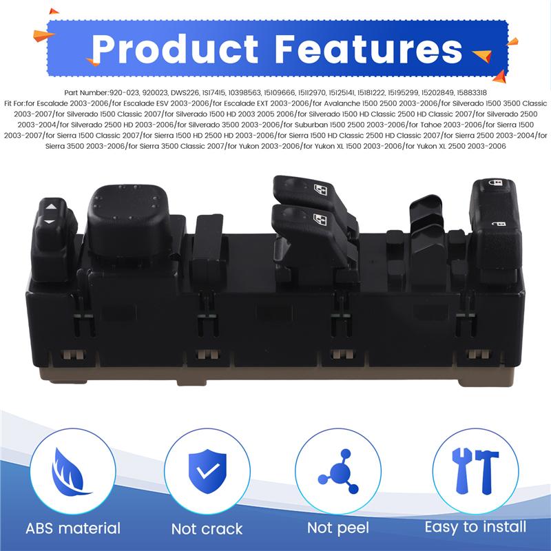 Driver LF Side Power Window Switch 15883318 For Silverado GMC YUKON 03-06