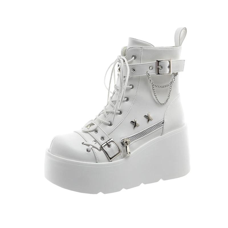 

Новые ботинки до середины икры в готическом стиле на платформе, вампирский косплей, женские, зимние клинья, удобные женские мотоботы, обувь 37