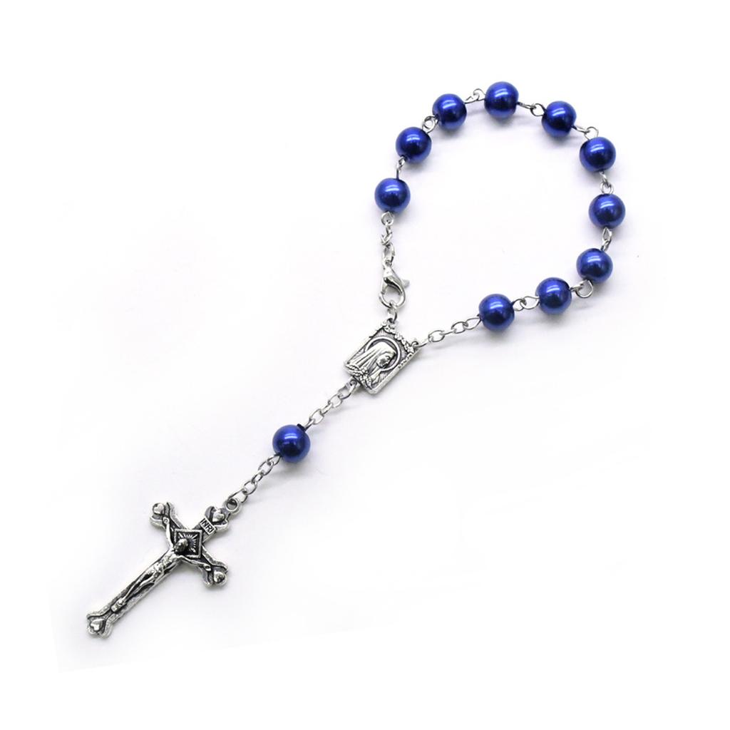 8mm Pearl Finger Rosaries Baptism Rosary Favor Small Rosary with Crosses Party Favor for Communion Baptism Wedding Party