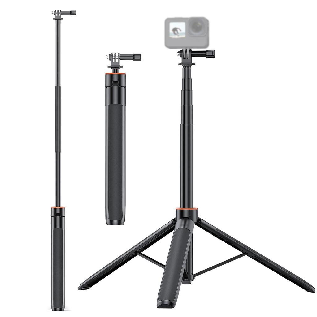 Selfie Stick Tripod for Action Camera 54 Inch Extendable 2-In-1 Aluminum Alloy Stand for Shooting