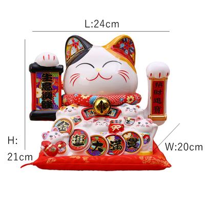 8,2 Inch Keramisch Gelukskat Ornament Maneki Neko Wenkende Kat met Beweegbare Arm Porseleinen Beeldje Decoratie Standbeeld