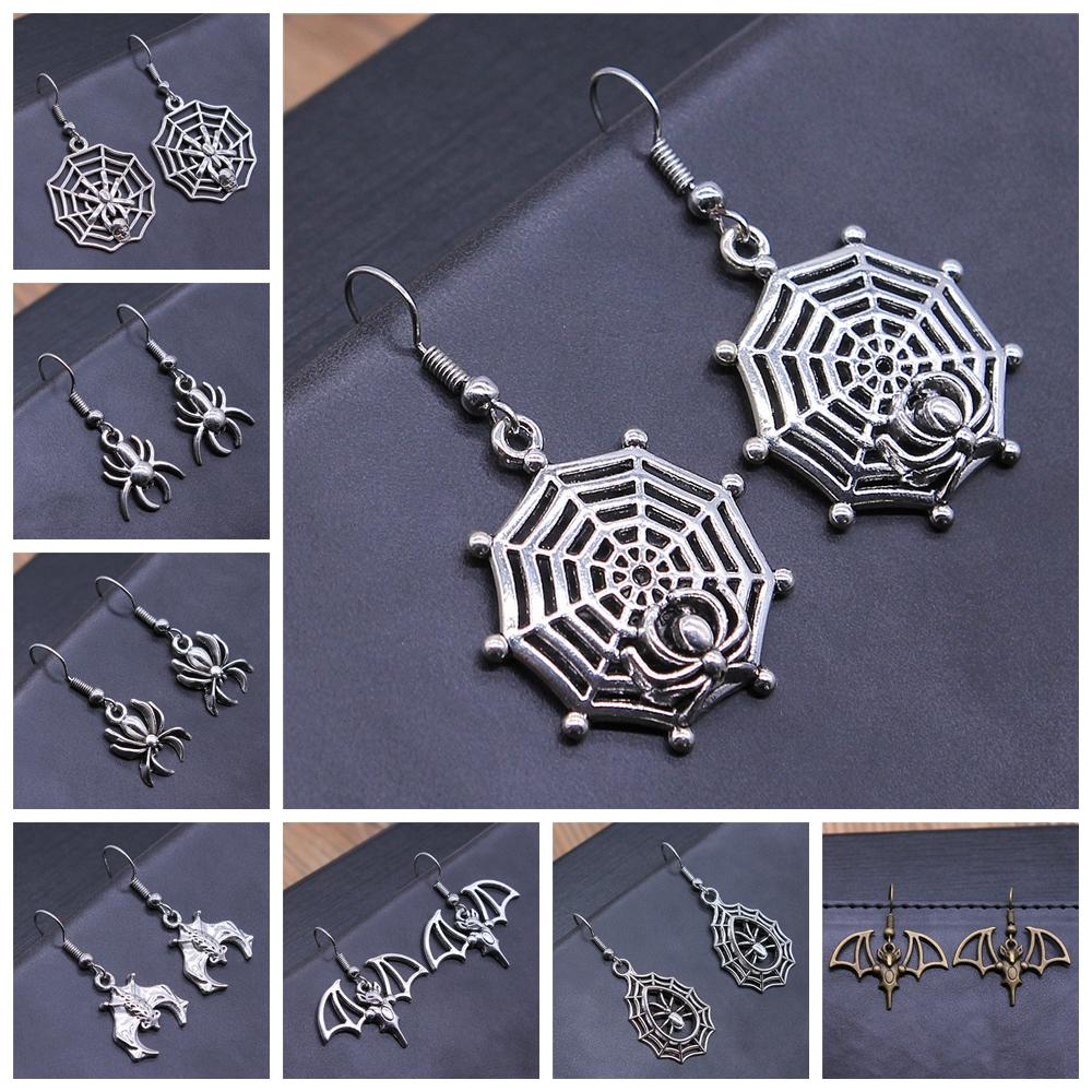 Spider Drop Earring Vintage Antique Silver Color Antique Bronze Color Cobweb Dangle Earring For Women