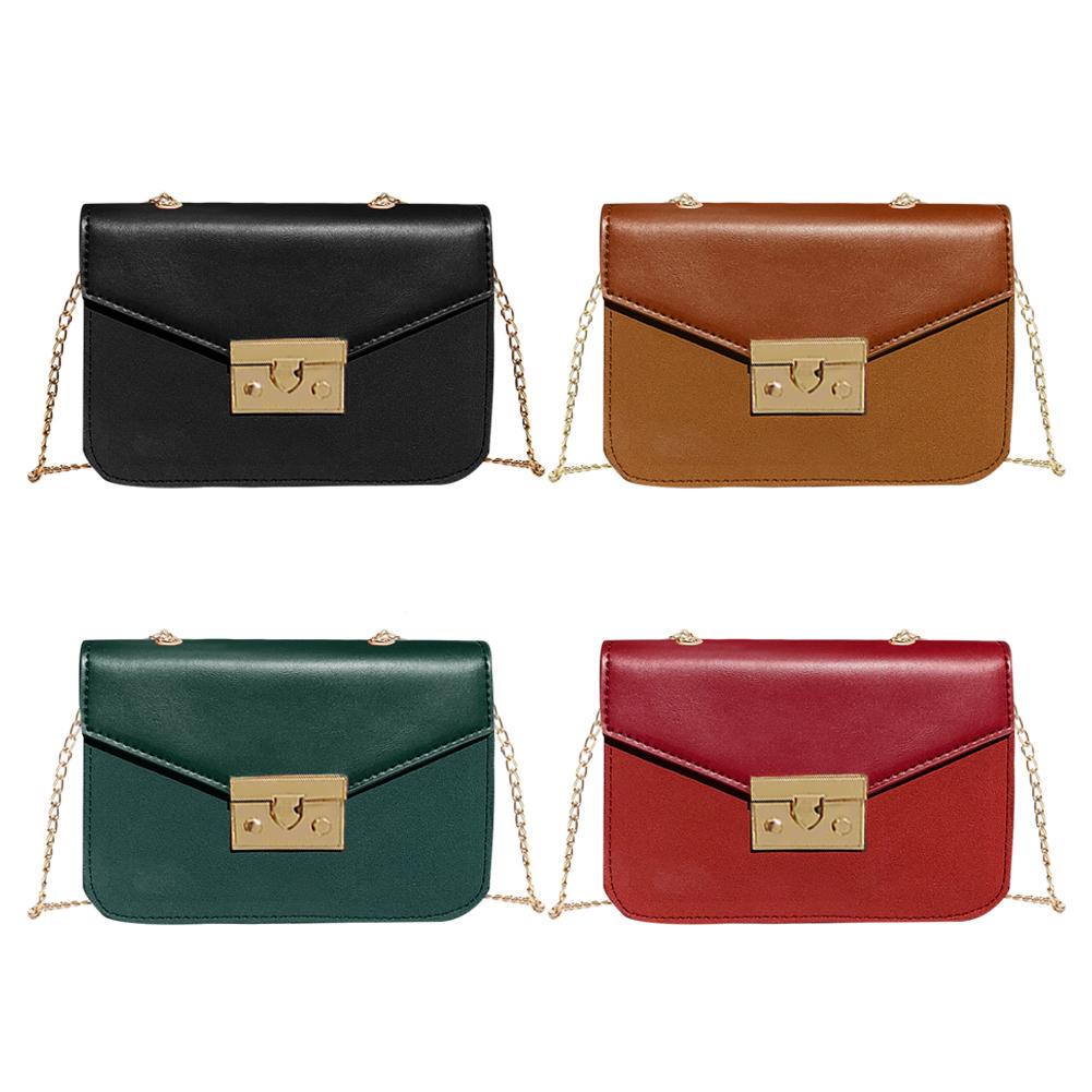 Buy Solid Color Shoulder Messenger Handbags Women Leather Chain