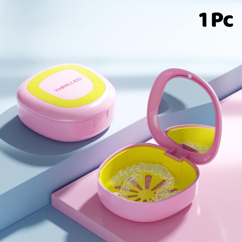 Магнитный кейс для ретейнера - Портативный ортодонтический бокс для хранения каппы с зеркалом, Дорожный органайзер для зубных протезов розовый