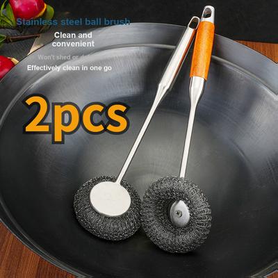 2 Pcs Stainless Steel Pot Brush with Thick Handle, Kitchen Cleaning Brush for Pots and Pans, Stainless Steel Wire Ball Brush
