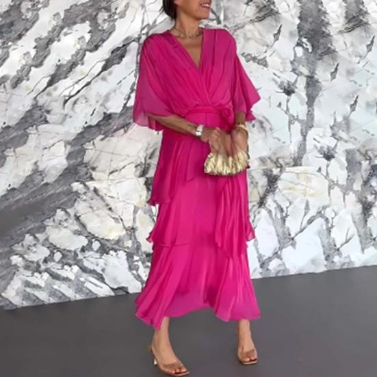 Women's Flowy Chiffon Wedding Guest Dress Ruffle Half Sleeve Empire