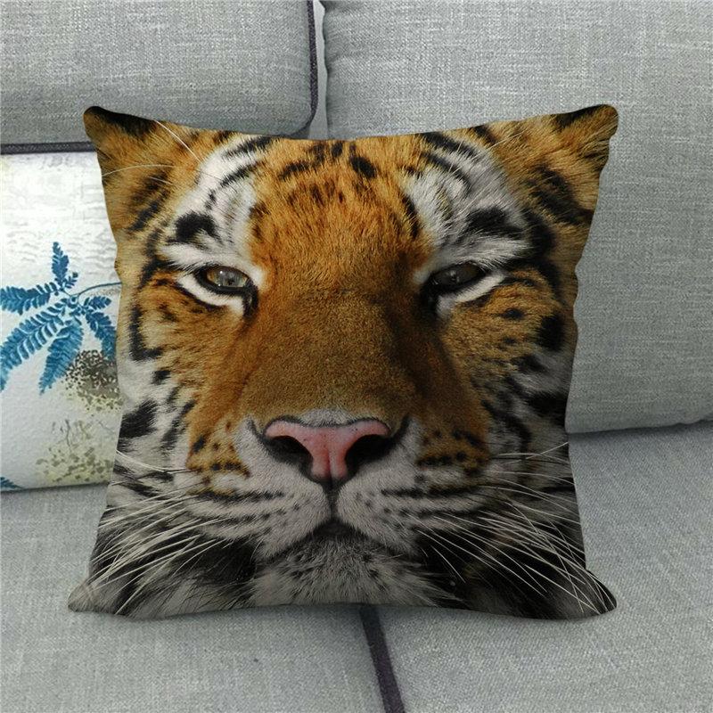 Wild Animals: Lions, Tigers Digital Printing Short Plush Pillow Covers For Car Sofa Office Cushion Cover Home Goods 60X60Cm