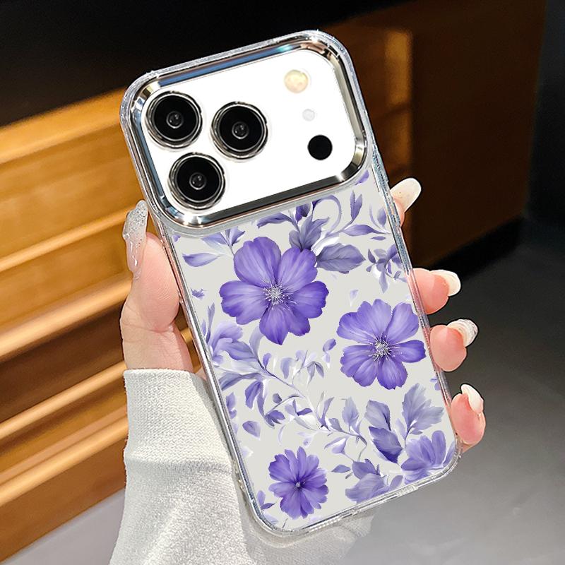 Cartoon Flowers Pattern Case For iPhone 17 Pro Max iPhone 16 15 14 13 Pro Max 11 17e 16e Plating Lens Frame Clear Soft Silicone Back Cover