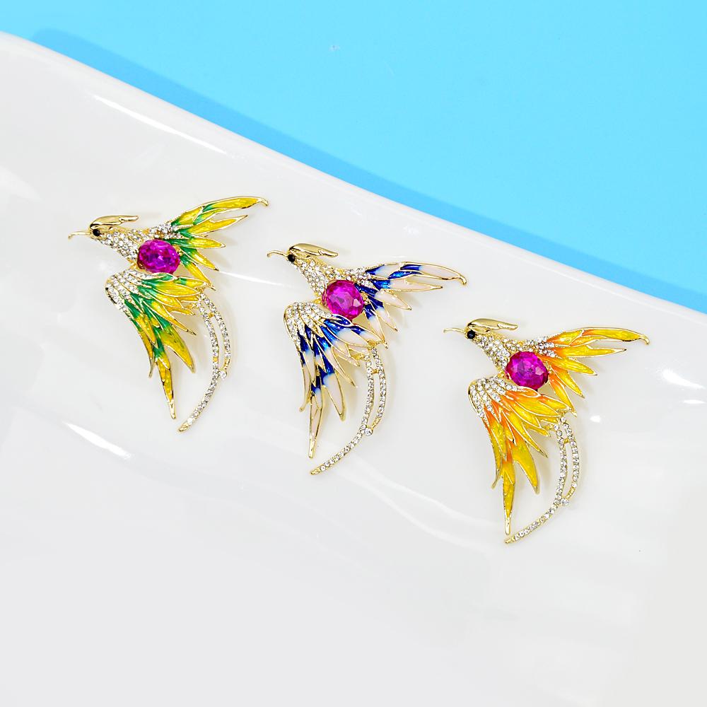Phoenix Brooches For Women Fashion Rhinestone Bird Pin 3 Colors Available Party Wedding Jewelry