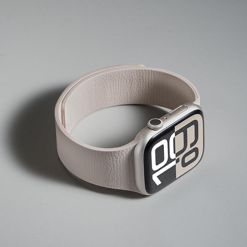 Lychee Pattern Magnetic Silicone Sports Watch Strap, Compatible with Apple S7, S8, S9, S10, S11, New SE