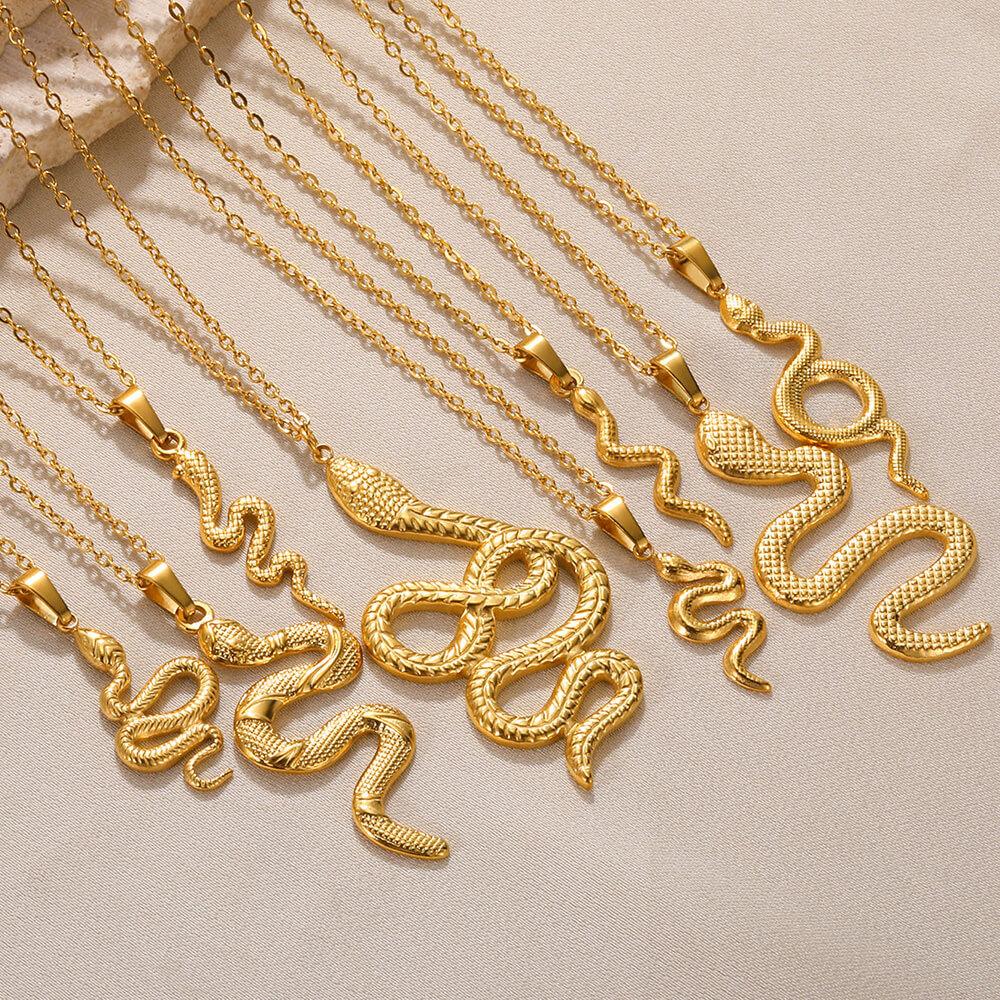 

Новые винтажные ожерелья из нержавеющей стали золотого цвета для женщин и мужчин, модное массивное ожерелье со змеей, ювелирные изделия, аксессуары для пар