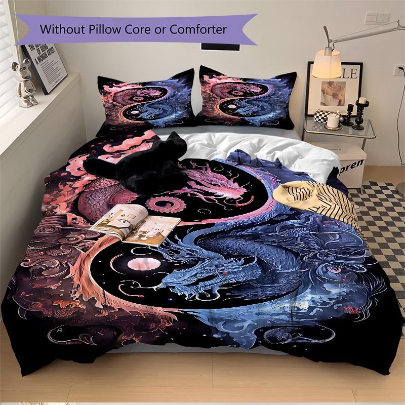 3pcs Yin Yang Dragon Design Bedding Set. Soft and Comfortable with No Core Included (1x Duvet Cover + 2x Pillow Covers) Yy251009256