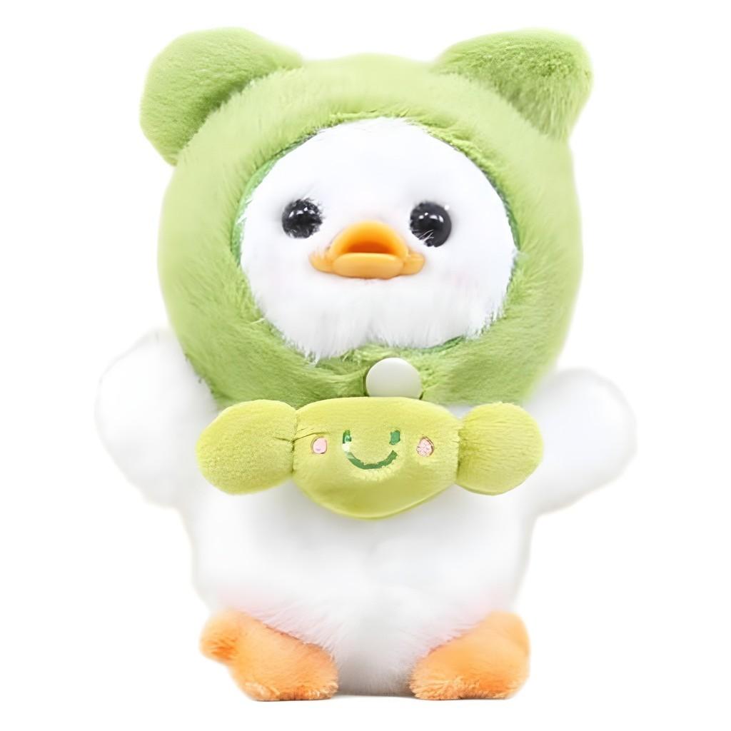 Charming Emotion Candy Duck Plush Toy With Frog Hat White And Yellow