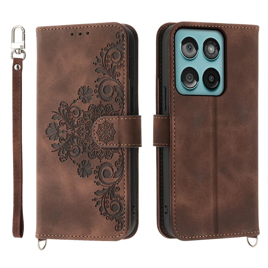 For Motorola Edge 60 Fusion 5G Case Flower Pattern PU Leather Wallet Phone Cover with Strap