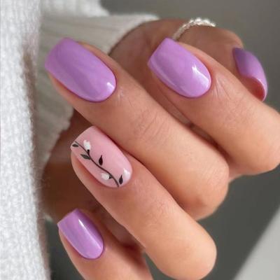 24 Stück süße lilafarbene Gel-Kunstnägel mit flachem Kopf, zum Aufdrücken, tragbare künstliche Nägel, vollständige Abdeckung, künstliche französische Spitze, DIY-Nagelkunst-Zubehör