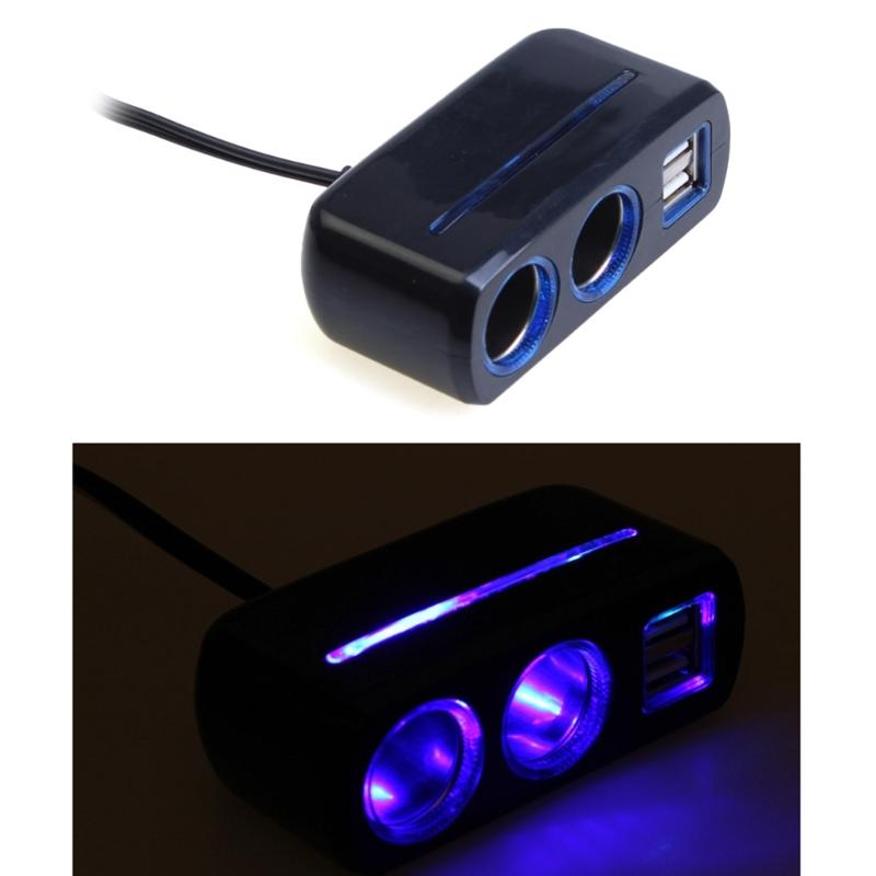 12V/24V Vehicles Lighter Socket Splitter Multiple Device Charging Car Accessory with 2 USB Interfaces Totally 3A Output