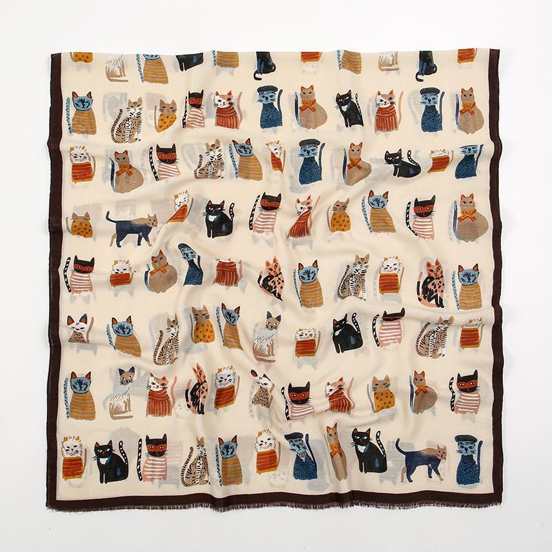 Women Printed Scarf Long Shawl Animal Luxury Designers Scarf Cute Cat Patterns Hijab Soft Viscose Hijab Women Floral Tippet
