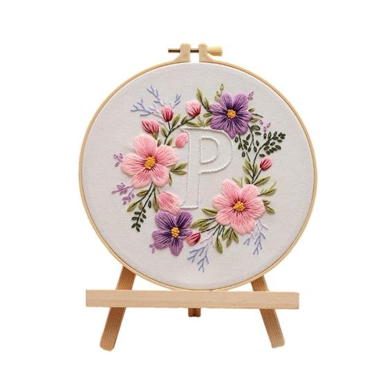 Floral Letter Embroidery Kit A To Z Embroidery Starter Kit with Hoop Fabric