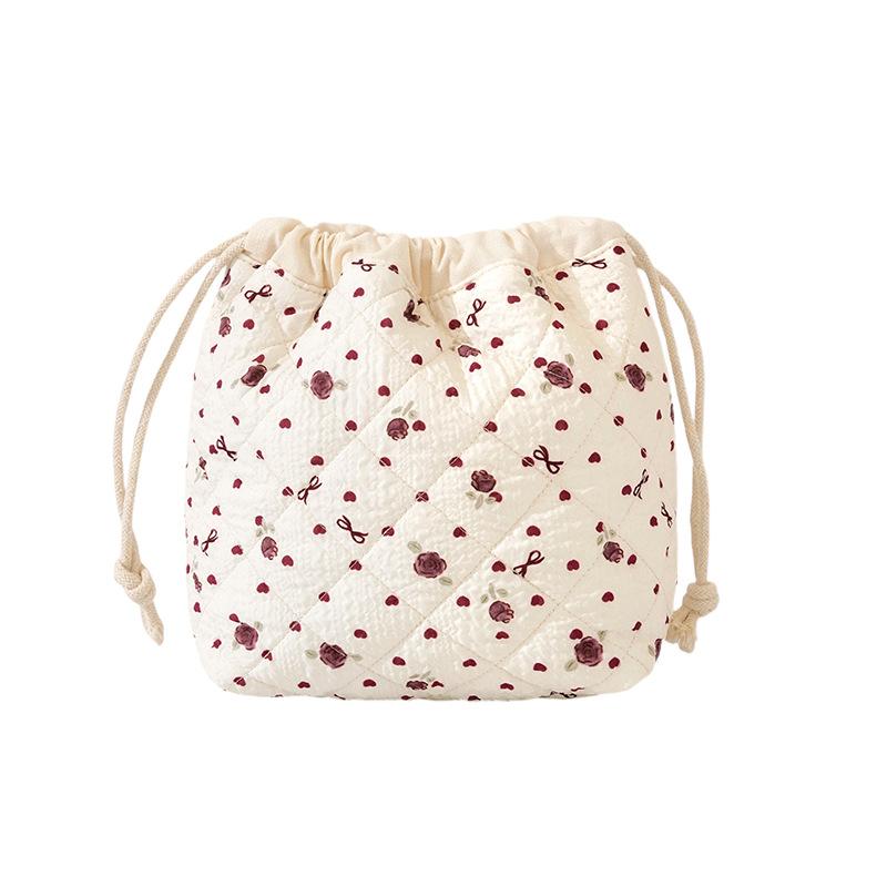 New Light Printed Bouquet Mouth Storage Bag Korean Version Floral Lazy Drawstring Cosmetic Bag Large Capacity