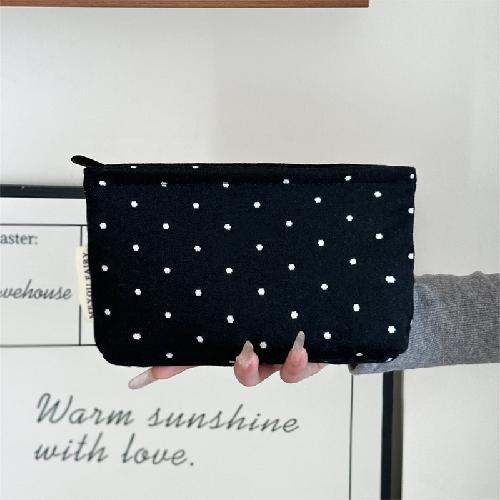 Large Capacity Jacquard Polka Dot Makeup Bag for Women, Fashion Travel Toiletry Pouch, Elegant Cute Cosmetic Organizer