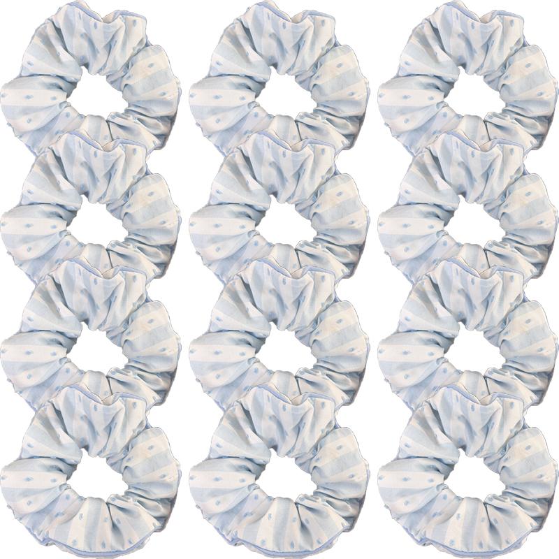 Sea Salt Blue Polka Dot Floral Plaid Large Hair Scrunchie Sweet and Versatile Fabric Hair Tie Hair Accessory
