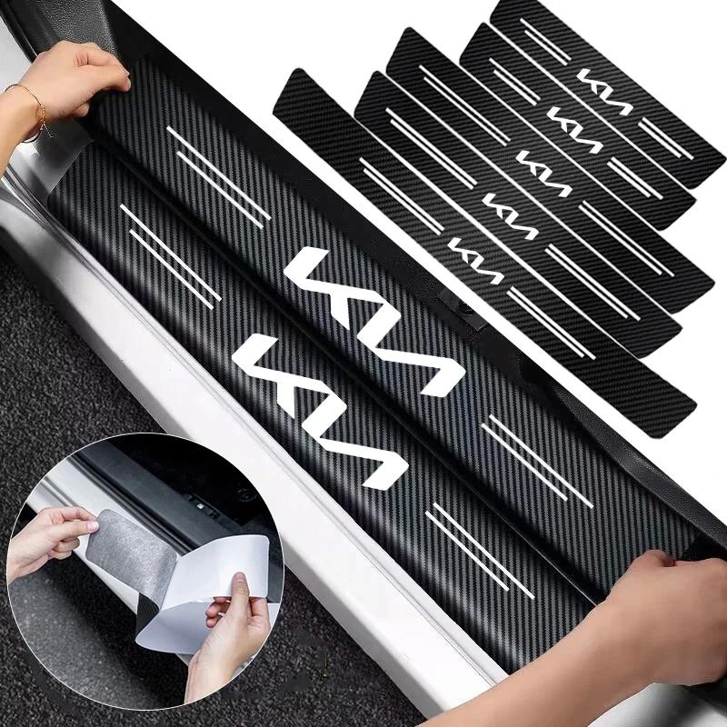 For Kia Morning Picanto Cerato Venga Cadenza K9 Seltos Tellurid Car Stickers Anti Scratch Door Sill Strip Carbon Fiber Threshold