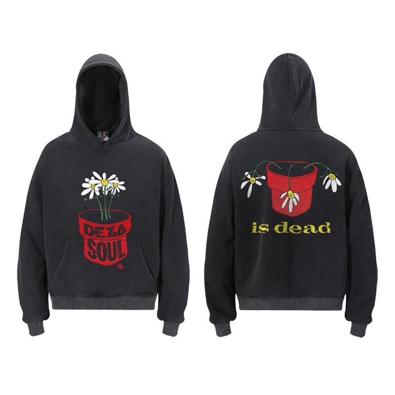 Sweat à capuche imprimé Ange Saint Michel Hommes Femmes Streetwear Américain Sweat-shirt à enfiler délavé Coupe décontractée ample