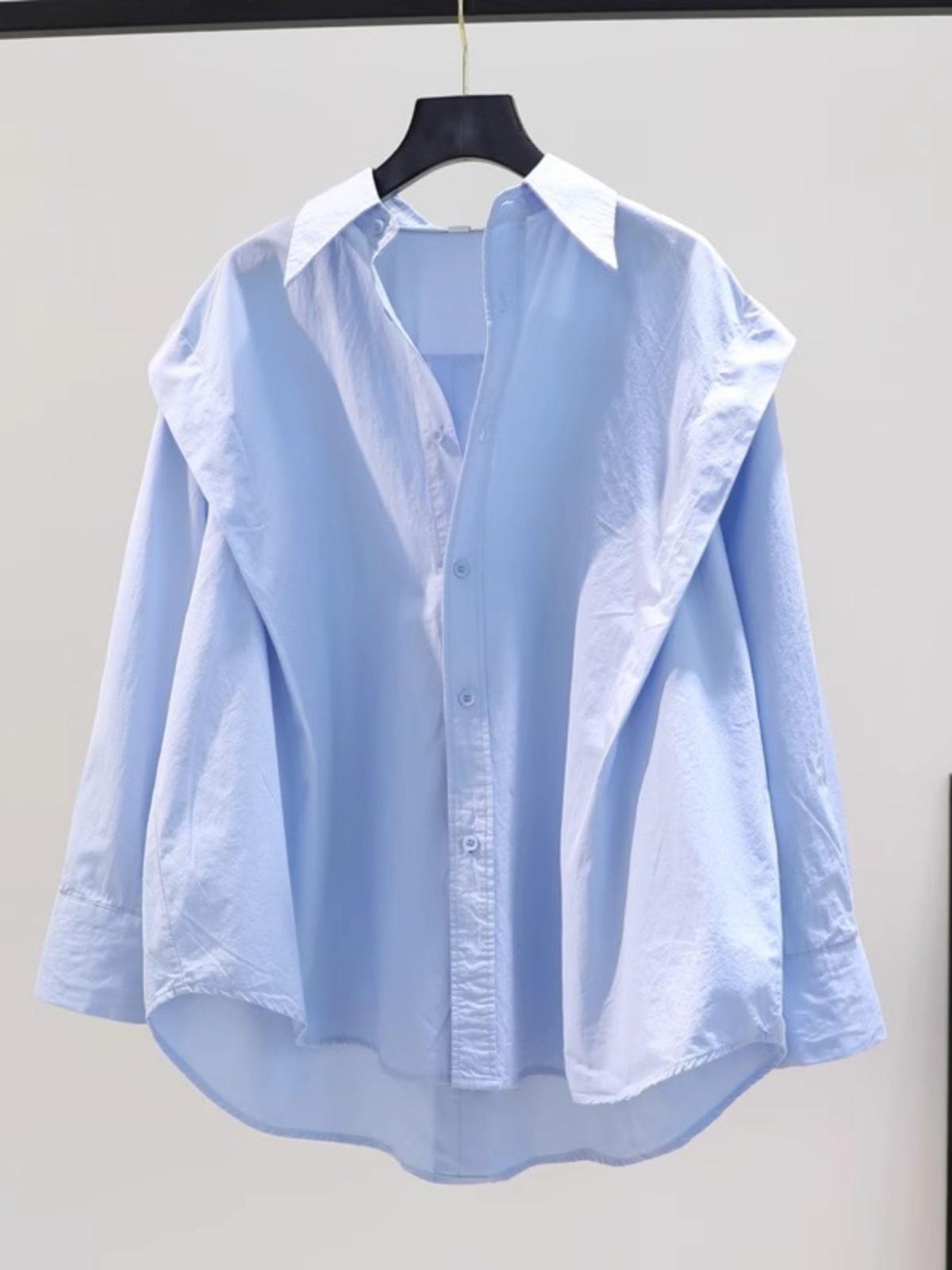 

Hong Kong-Style Ruffled Blue Women s Shirt: Elegant, Chic Spring/Autumn Fashion, Age-Reducing Casual Top XL белый