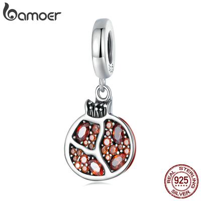 Bamoer 925 Silver Delicate Pomegranate Pendant Fit for Women DIY Bracelet & Bangle Fruit Charms Fine Jewelry BSC619