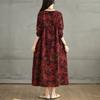 Real Autumn New Retro Loose Large Size Splicing Cotton and Linen Printing Round Neck Long Sleeve Dress Women's Long Dress