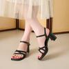 Elegant Simple Niche Women's  2025 Summer New Style Wide Square Heel One Letter Strap Sandals Trendy Fashionable