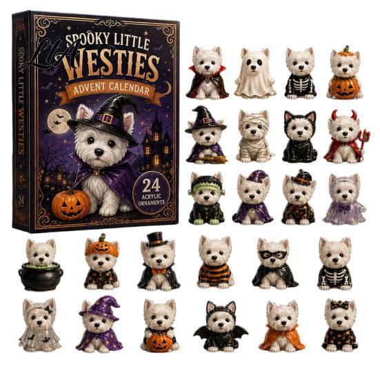 Halloween Advent Calendar Dog Cat Calendar, 24-Day Acrylic Figure Countdown Set Holiday Box with Witch Pumpkin Ghost Outfits, Collectible Desk Display