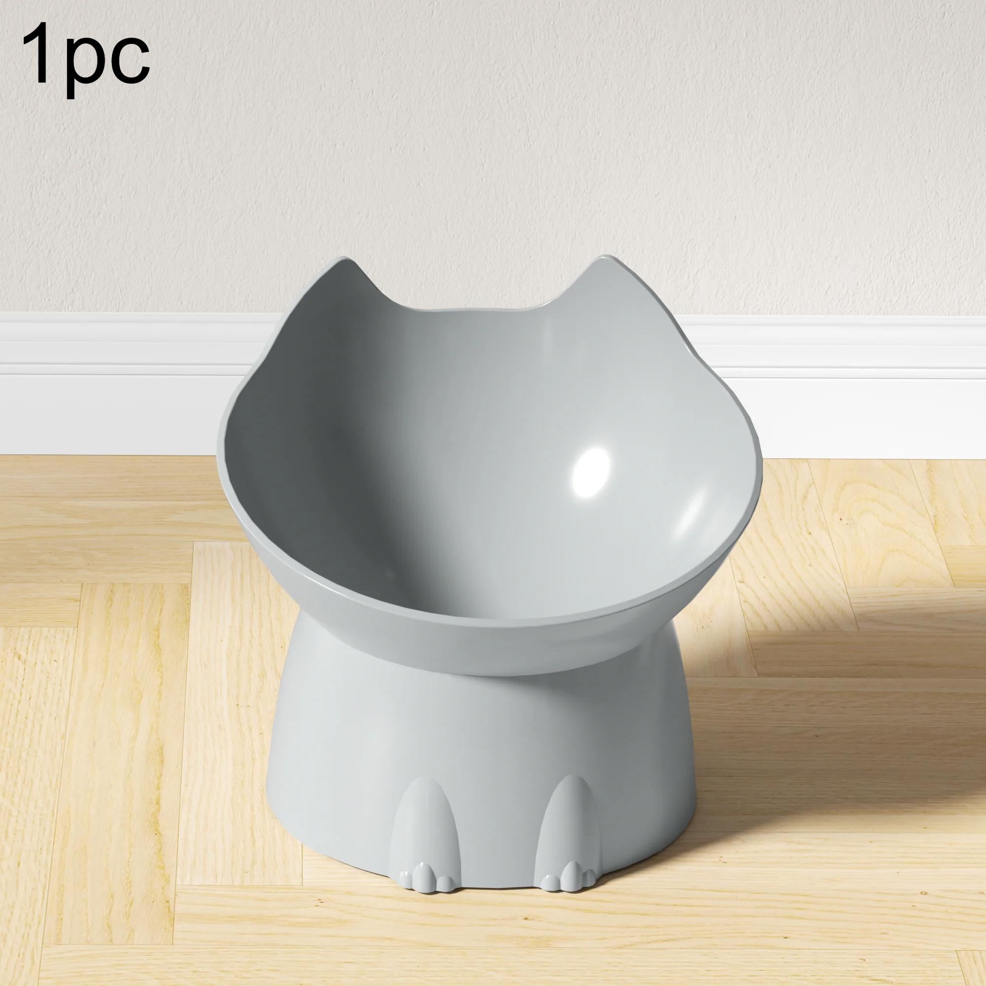 1pc Elevated Cat Bowl Anti-Tip Plastic Raised Pet Feeding Dish with Tilted Edge Neck Protection Kitty Food Bowl Pet Supplies 1pc серый