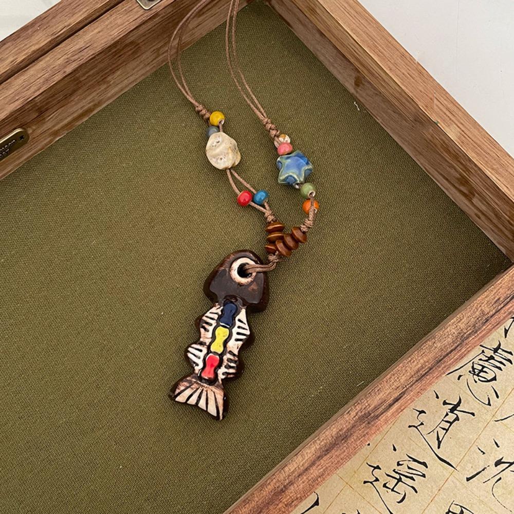 Tassel Ethnic Style Necklace Wood Bohemian Style Choker Antique Long Sweater Chain  Decoration