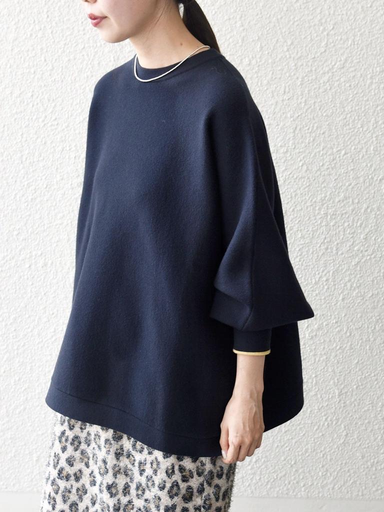 Ships Any Double-Face Volume Sleeve Knit Pullover (Hand Washable) 726070004 Navy One Size