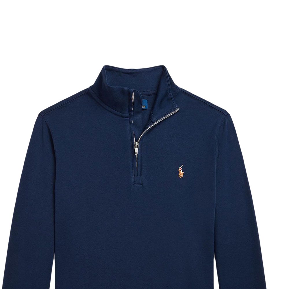 Sweter Polo Ralph Lauren Jednolity Kolor Haftowany Mały Kucyk Kołnierz Stojący Pulower Długi Rękaw Sweter Dziecięcy Granatowy 323952436-001