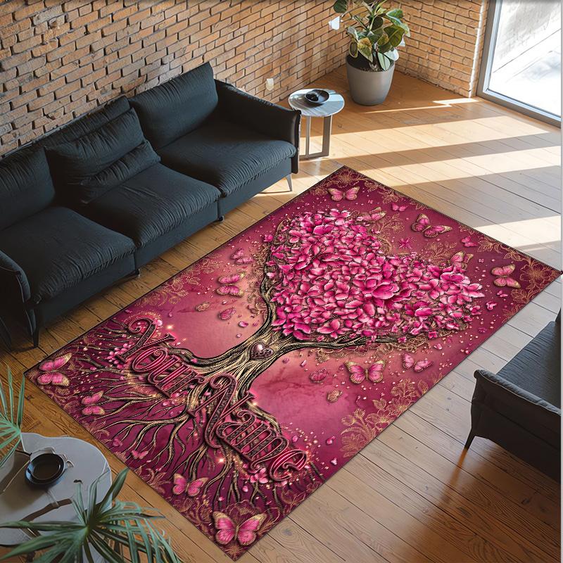 Valentine Love Theme Crystal Velvet Rug Personalized Custom Name Text Soft Floor Mat Home Decor